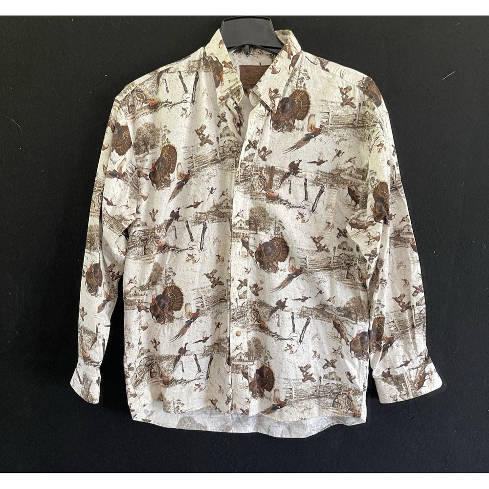 Clearwater Outfitters Vtg 90's Bird Hunting Print Long Sleeve Large 100% Cotton